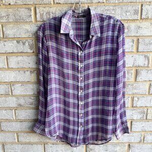 J. McLaughlin Long Sleeve Button Down Silk Plaid Sheer Shirt Women's Size S